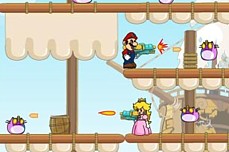 Mario Musketeers played 484 times to date.  Mario must shoot baddies aboard a great galleon through 18 quick levels - can play 2 player with Peach too 