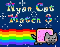 Nyan Cat Match 3 played 190 times to date.  Match 3 gameplay combined with crazy Nyan Cat â€“ pure awesomeness :)
The goal of this flash game is to get as many points in 90 seconds as possible.
