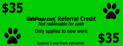 WebPaws.com's website services referral credit program
